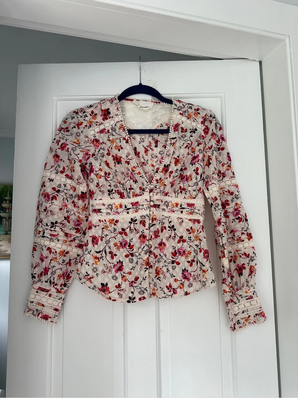 By Anthropologie Puff Sleeve Lace Floral Blouse in Size 2
